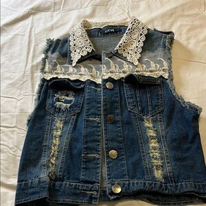 Denim Vest with Lace Details